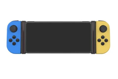 Realistic video game controllers attached to mobile phone isolated on white Illustrazione stock