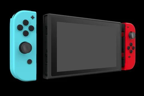 Realistic video game controllers attached to touch screen isolated on black Stock Illustration