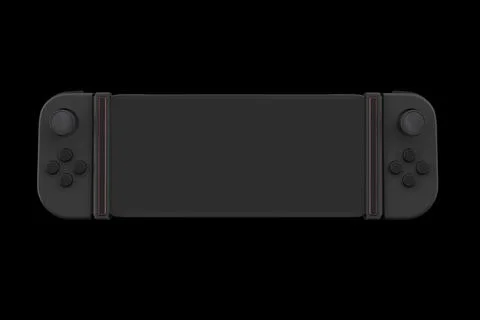 Realistic video game controllers attached to mobile phone isolated on black Stock Illustration