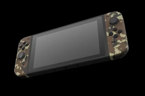 Realistic video game controllers attached to touch screen isolated on black Stock Illustration