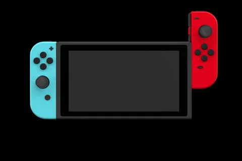 Realistic video game controllers attached to touch screen isolated on black Stock Illustration