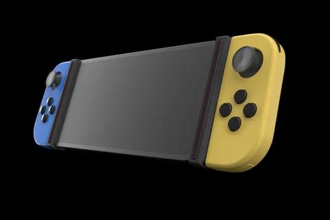 Realistic video game controllers attached to mobile phone isolated on black Stock Illustration
