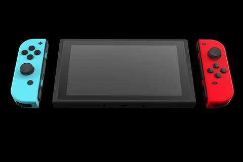 Realistic video game controllers attached to touch screen isolated on black Stock Illustration