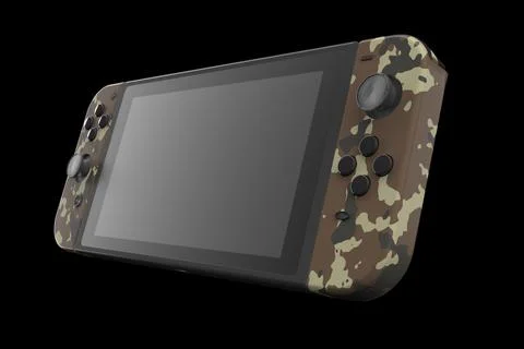 Realistic video game controllers attached to touch screen isolated on black Stock Illustration