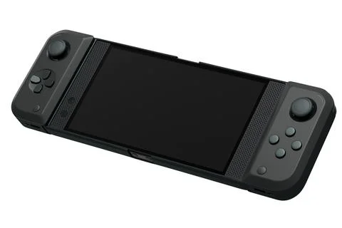 Realistic video game controllers attached to mobile phone on white background Stock Illustration