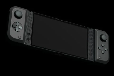 Realistic video game controllers attached to mobile phone on black background Stock Illustration