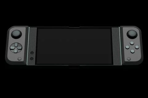 Realistic video game controllers attached to mobile phone on black background Stock Illustration