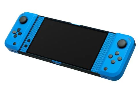 Realistic video game controllers attached to mobile phone on white background Stock Illustration