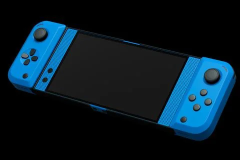 Realistic video game controllers attached to mobile phone on black background Illustrazione stock