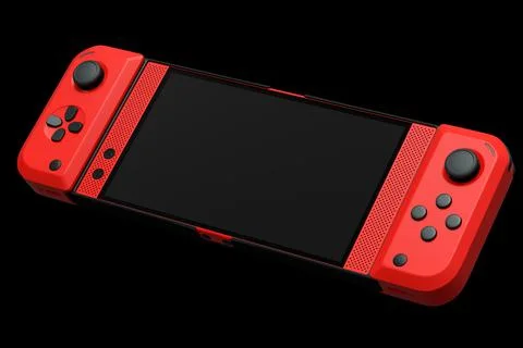 Realistic video game controllers attached to mobile phone on black background Stock Illustration