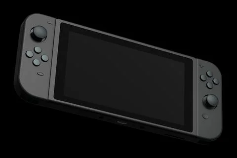 Realistic video game controllers attached to mobile phone on black background Stock Illustration