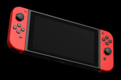 Realistic video game controllers attached to mobile phone on black background Stock Illustration