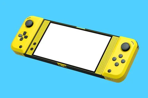 Realistic video game controllers attached to mobile phone on blue background Stock Illustration