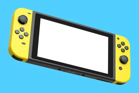 Realistic video game controllers attached to mobile phone on blue background Stock Illustration