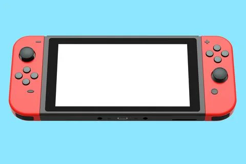 Realistic video game controllers attached to mobile phone on blue background Stock Illustration