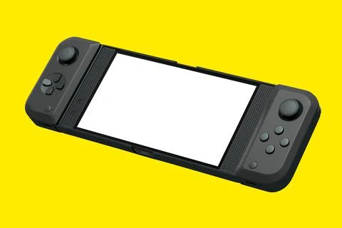 Realistic video game controllers attached to mobile phone on yellow backgroun Stock Illustration