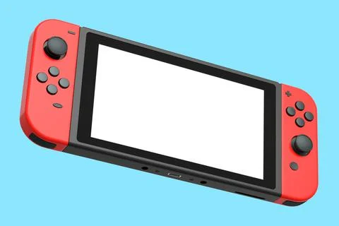Realistic video game controllers attached to mobile phone on blue background Stock Illustration