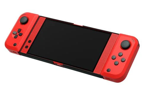 Realistic video game controllers attached to mobile phone on white background Stock Illustration