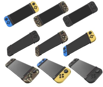 Realistic video game controllers console attached to mobile phone isolated .. Illustrazione stock