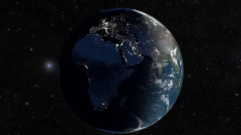 Realistic view of planet Earth from space. Dawn in europe. Video stock 122395253