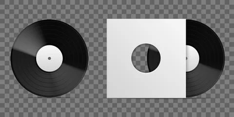 Realistic vinyl record. 3D long playing album blank cover template, vintage Stock Illustration