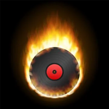 Realistic Vinyl Record with fire. Disco party. Retro design. Vector illustration Stock Illustration