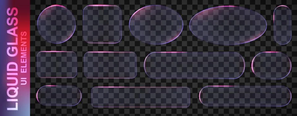Realistic violet glassmorphism style basic IU mockup elements isolated on Stock Illustration