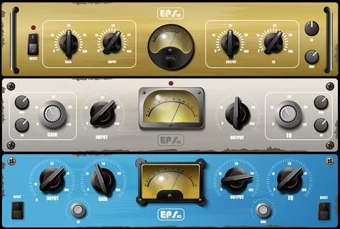 Realistic virtual equalizers and compressors. Vector. Stock Illustration