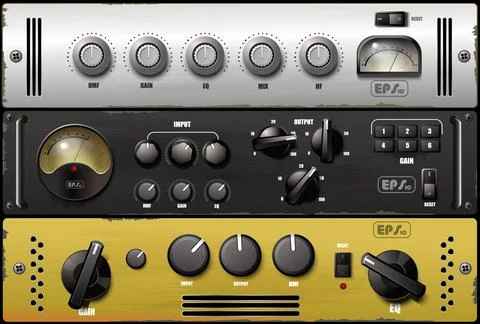 Realistic virtual equalizers and compressors. Vector. Stock Illustration