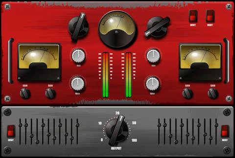 Realistic virtual equalizers and compressors. Vector. Stock-Illustration