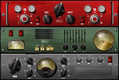Realistic virtual equalizers and compressors. Vector. Stock-Illustration