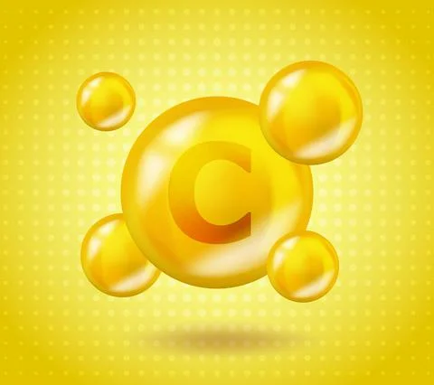 Realistic Vitamin C Ascorbic acid design. Yellow nutrition illustration concept Stock Illustration