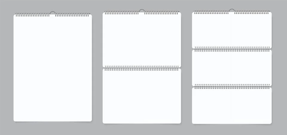 Realistic wall calendars. Notebook bind paper calendar with iron spiral. Vector Stock Illustration