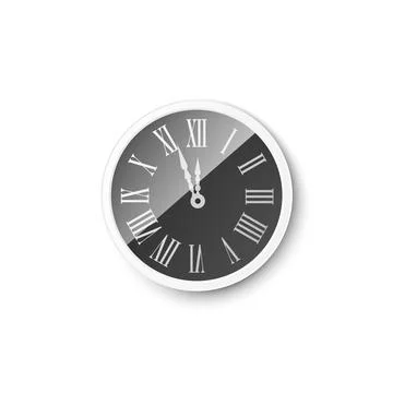 Realistic wall clock with black dial and roman numerals, 3d vector illustration Stock Illustration