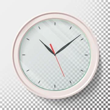 Realistic Wall Clocks Set Vector Illustration. Transparent Face. Black Hands Illustrazione stock