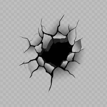 Realistic wall hole crack effect vector illustration, broken land crevice or Ilustración de archivo