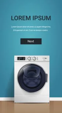 Realistic washing machine front view of steel washer domestic appliance concept Illustrazione stock