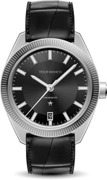Realistic watch silver leather strap black on white design classic luxury Stock Illustration