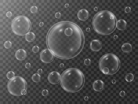 Realistic water bubbles with reflection on transparent background. Underwater Stock Illustration