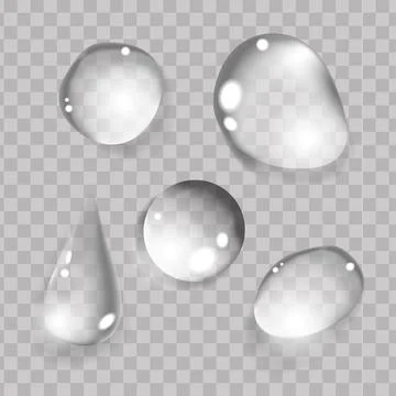 Realistic water drop vector Pure clear water drops realistic set isolated. Stock Illustration