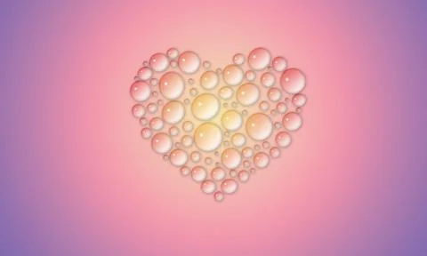 Realistic water drops forming the shape of a heart. Gradient background, yellow Stock Illustration