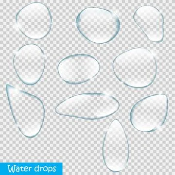 Realistic Water Drops Set On Transparent Background Vector Illus Stock Illustration
