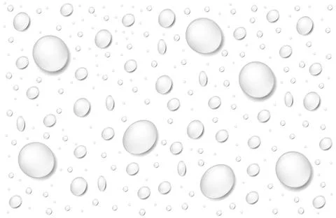 Realistic water drops on white background. Detailed aqua liquid droplets with Stock Illustration