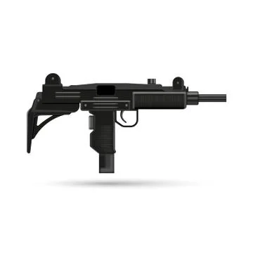 Realistic weapons uzi automatic gun 3d vector military isolated object on the Stock Illustration