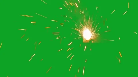 Realistic welding sparks with electric flashes and smoke on green screen overlay Stock Footage 332763839