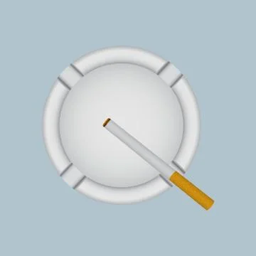 Realistic white ashtray with lit cigarette. Stock Illustration