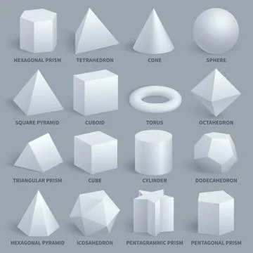 Realistic white basic 3d shapes vector set Illustrazione stock