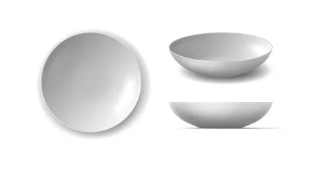 Realistic white bowl vector illustration set Stock Illustration