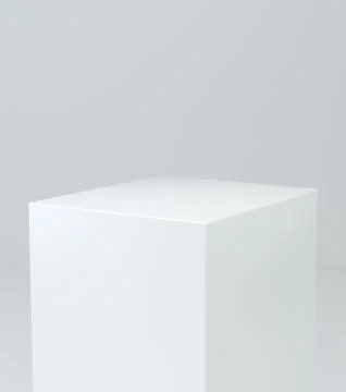 Realistic white box, cube, podium or blank pedestal. White platform. 3d Illustrazione stock