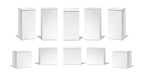 Realistic white boxes set collection Stock Illustration